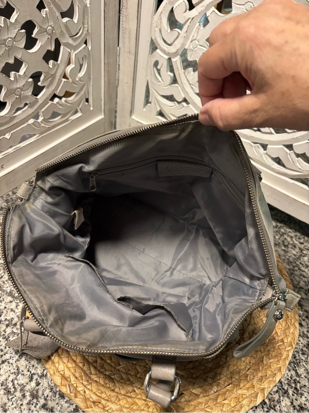 Danier Grey Leather Duffel Satchel - Picture 9 of 14